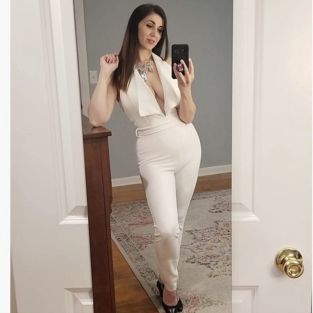 Banjul Jumpsuit, Size L, White Plunging Neckline Halter Jumpsuit, Forever 21